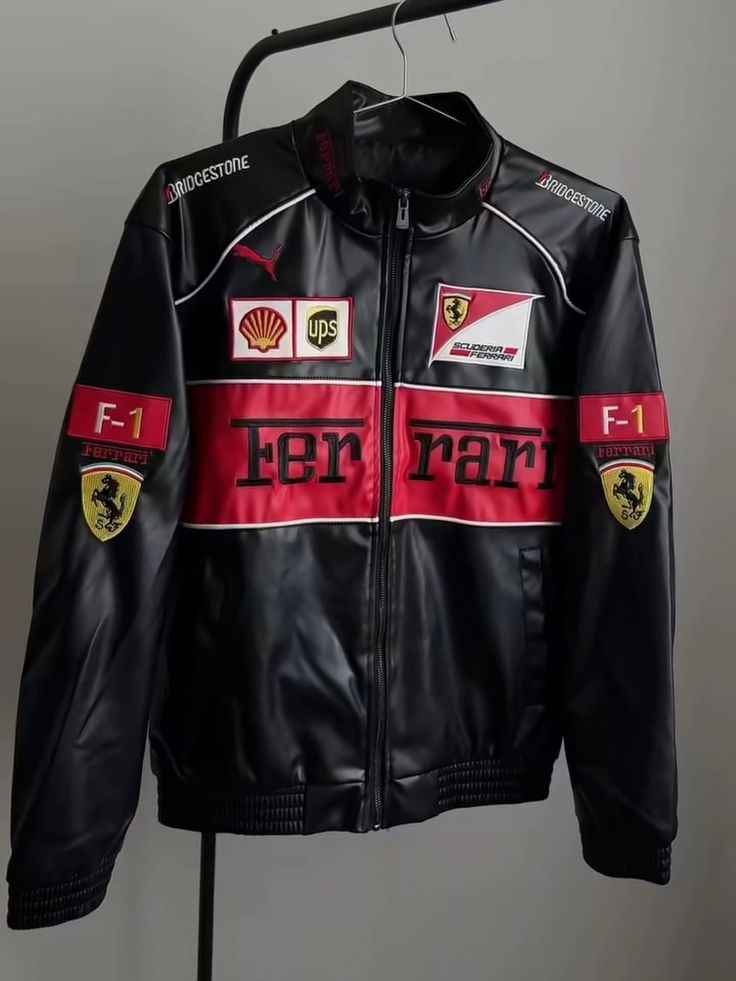 Ferrari racing jacket fully embroidered in leather.